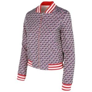 Maje Boyana Red and Blue Floral Jacquard Bomber Jacket